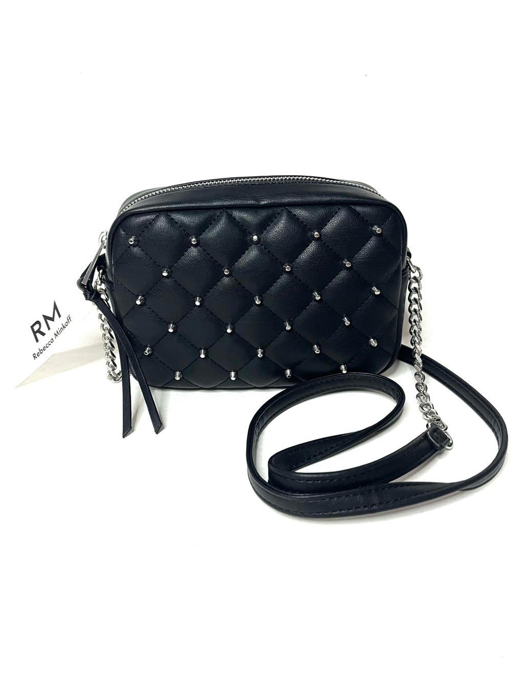 NWT Rebecca Minkoff Diamond Quilt Studded Top Zip Crossbody